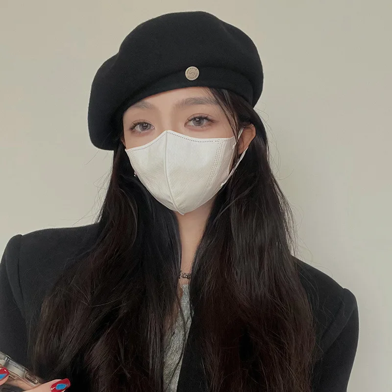 Best-Selling 2026Korean Wool Beret for Women - Oversized Fit for Big Heads, Viral Face-Slimming Artist Hat, Winter Fall Warm Ve