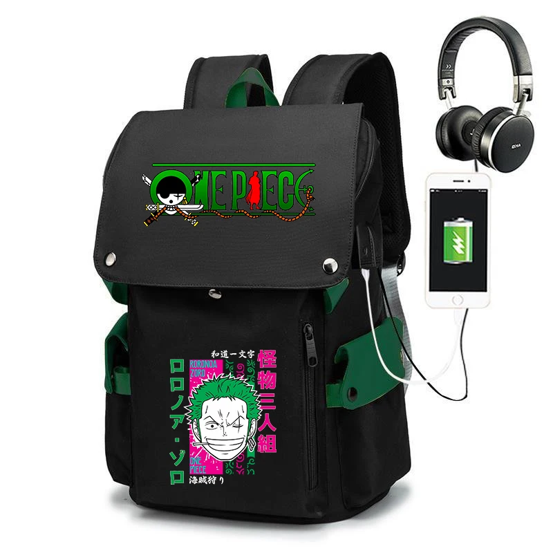 Mochila escolar com estampa One Piece Zoro, grande capacidade, casual, bolsa de viagem para crianças e adolescentes