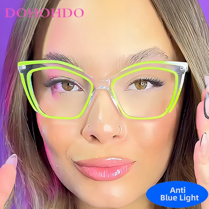 DOHOHDO 2025 ใหม่แฟชั่นคลาสสิกโปร่งใสความปลอดภัยแว่นตา Cat Eys กลางแจ้ง Anti-Blue Light แว่นตาคอมพิวเตอร์ Lady แว่นตาใส