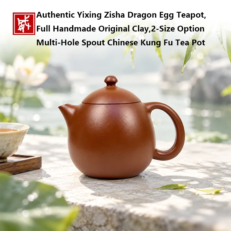 Authentic Yixing Zisha Dragon Egg Teapot,Full Handmade Original Clay,2‑Size Option Multi‑Hole Spout Chinese Kung Fu Tea Pot Home
