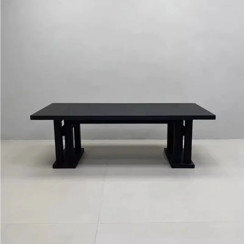 Modern Style Black Solid Wood Long Dining Table Designer Vintage Light Luxury Style Daily Home Office Desk Negotiating Table
