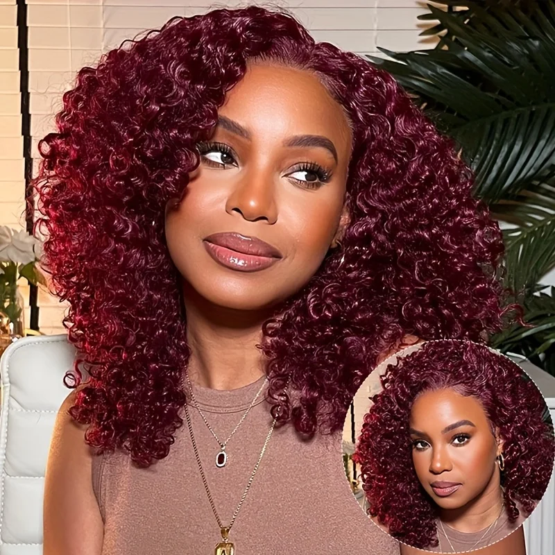 13x4 الدانتيل إغلاق ارتداء والذهاب موجة عميقة بوب شعر مستعار 200% الكثافة 99J شعر بشري مجعد الباروكات للنساء السود