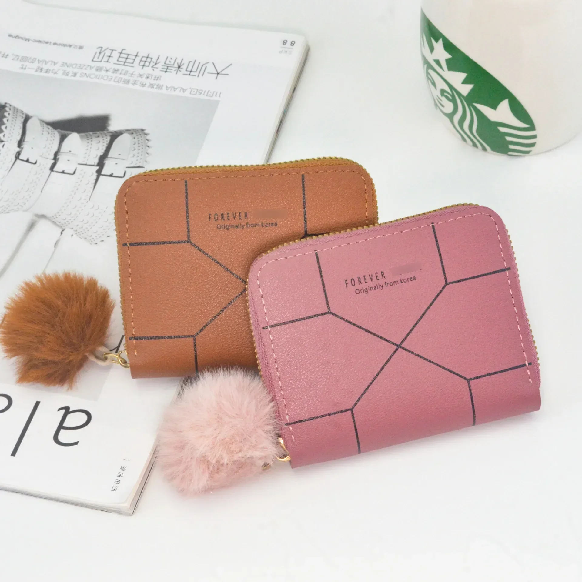 New Women's Wallet Short Simple Card Bag Wallet Summer Zipper PVC Material Card Clip Pendant Daily Collocation Small Wallet