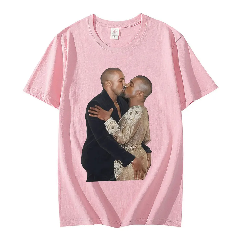 Rapper Kanye West Kissing T Shirt Retro Graphic T Shirts Cotton T-shirt Omari West Fans Lovers Men Women Hip Hop Oversized Tees