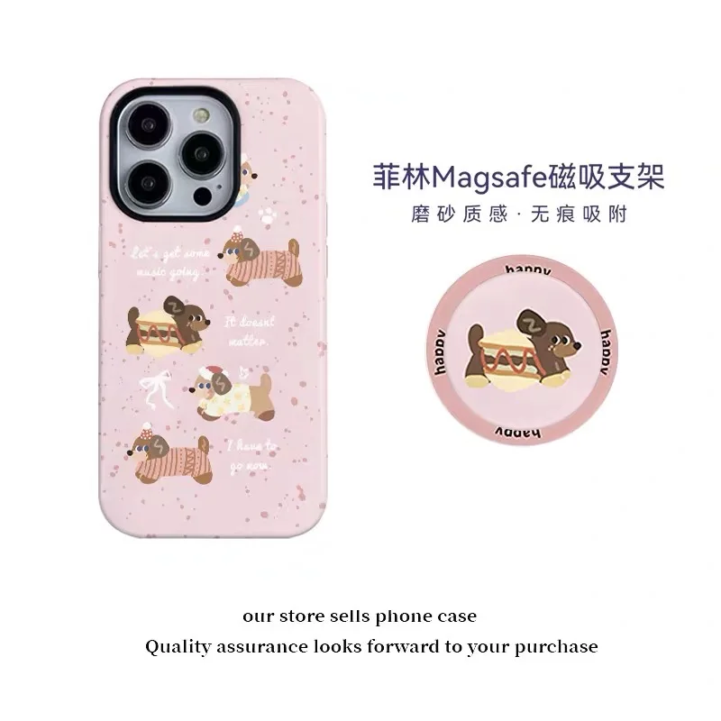 

Ins Korean Pink Cute Sausage Dog Case for IPHONE 16ProMax 15 14 13 12 11 PRO Plus XR Acrylic TPU Two in One Magnetic Phone Cases