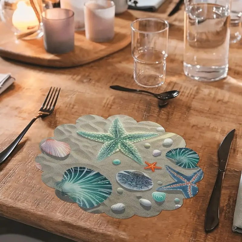 VIKAMA Wave Lace Beach Sea Star Shell Meal Mat Table Mat Summer Ocean Vacation Wind Mat Table Decoration