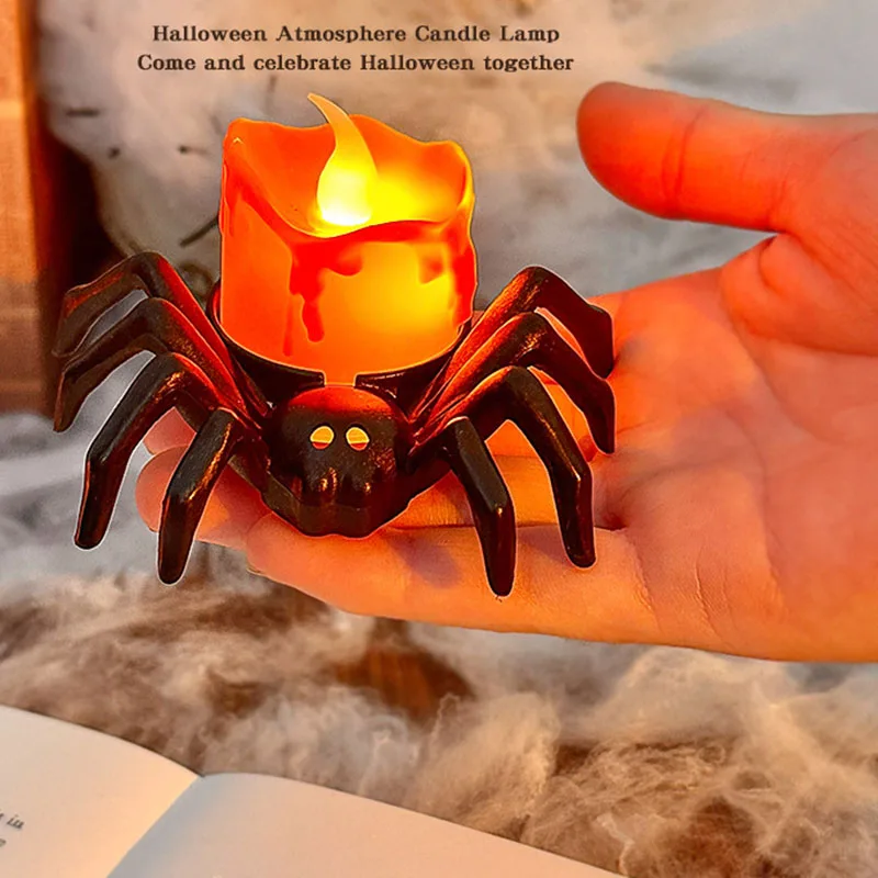 Haunted LED Candle Light Plastic Spider Pumpkin Lamp House Halloween Party Decor Horror Props Halloween Decorations for Home Bar