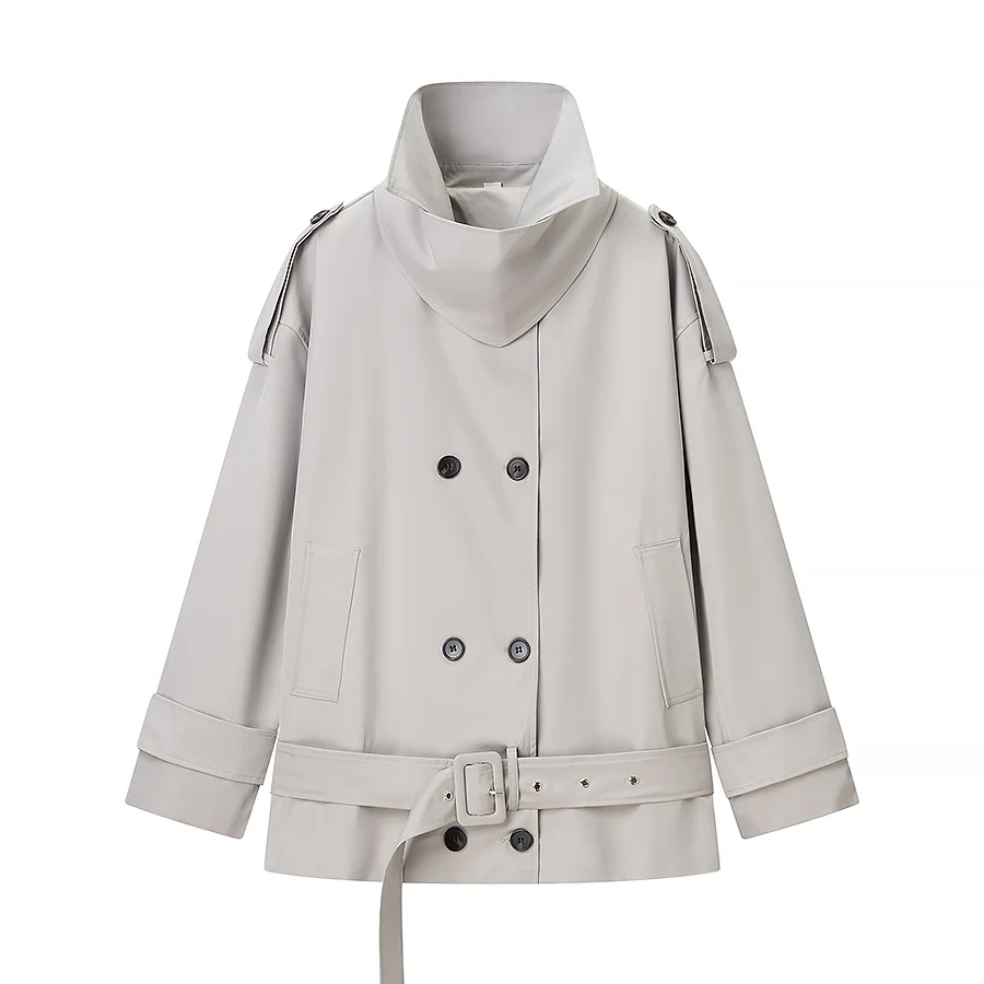 Chaqueta cruzada a la moda para mujer, abrigo elegante de manga larga con cuello alto, gabardina para mujer, ropa de calle