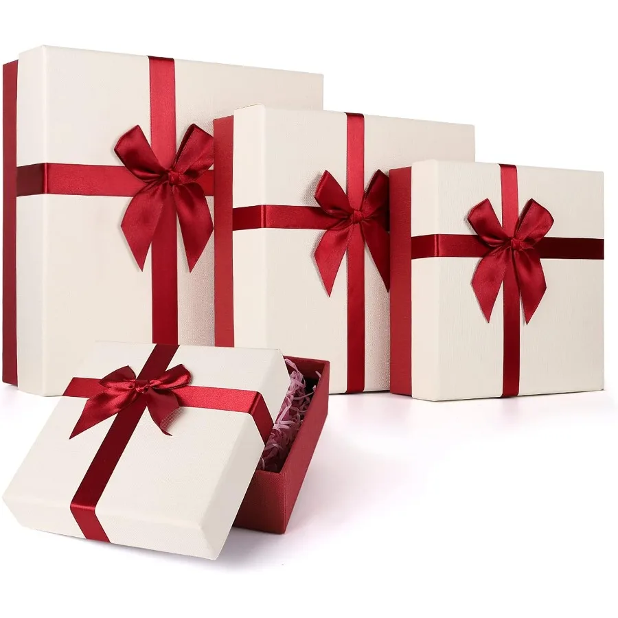 

Роскошные подарочные коробки с крышками для подарков. Набор из 4 элегантных декоративных подарочных коробок идеально подходят для дня рождения, свадьбы, праздника и каждого дня рождения.