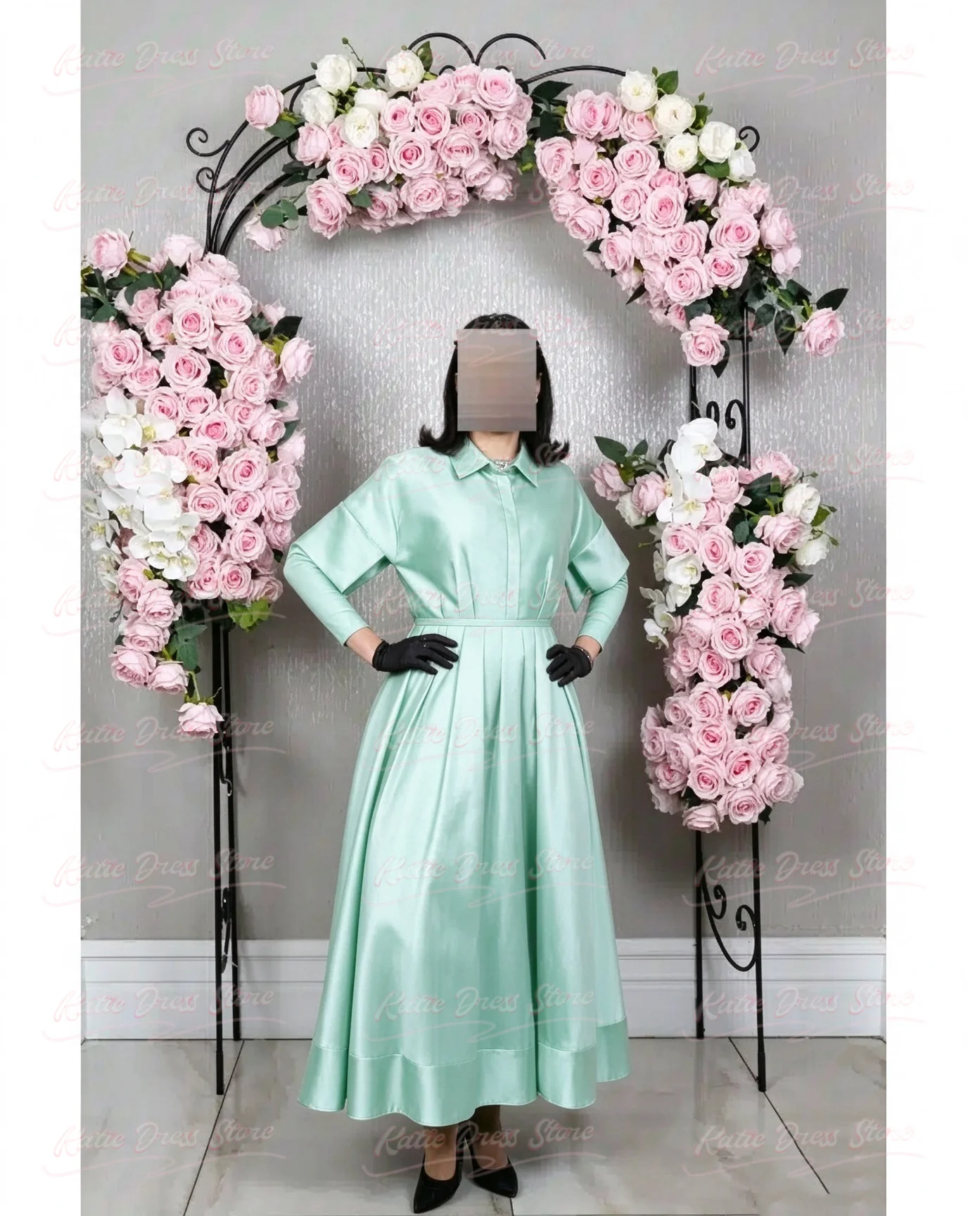 Customized Bridesmaid Dress for Women Satin Puffy Ballon Sleeve Wedding Ball Gowns Evening Dress High Neck Bridal Pageant Dress