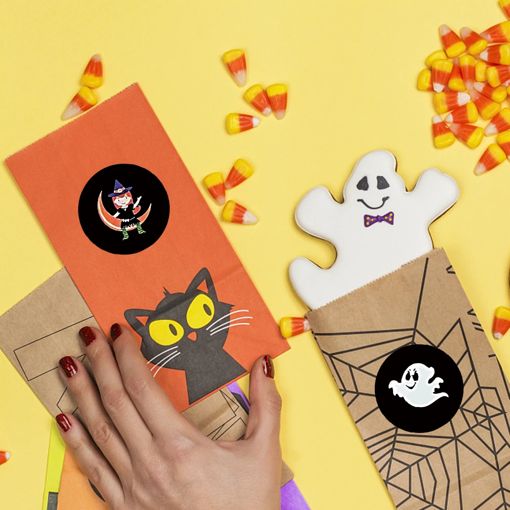 500 قطعة سعيد هالوين ملصقات اليقطين شبح ورقة مستديرة الهدايا اليدوية الأختام ملصقات ل هالوين ديكور حفلات سكرابوكينغ