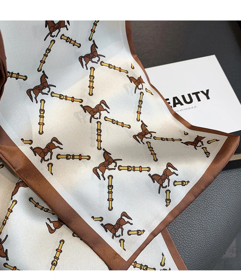 Luxury Brand Long Skinny 2022 Horse Print Narrow Silk Scarf Women Neckerchief Headband Bag Decoration Female Luxury Kerchief