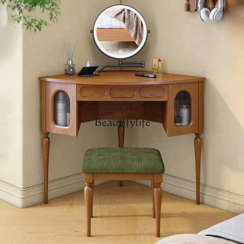 

French retro solid wood dresser medieval small apartment bedroom triangular dressing table