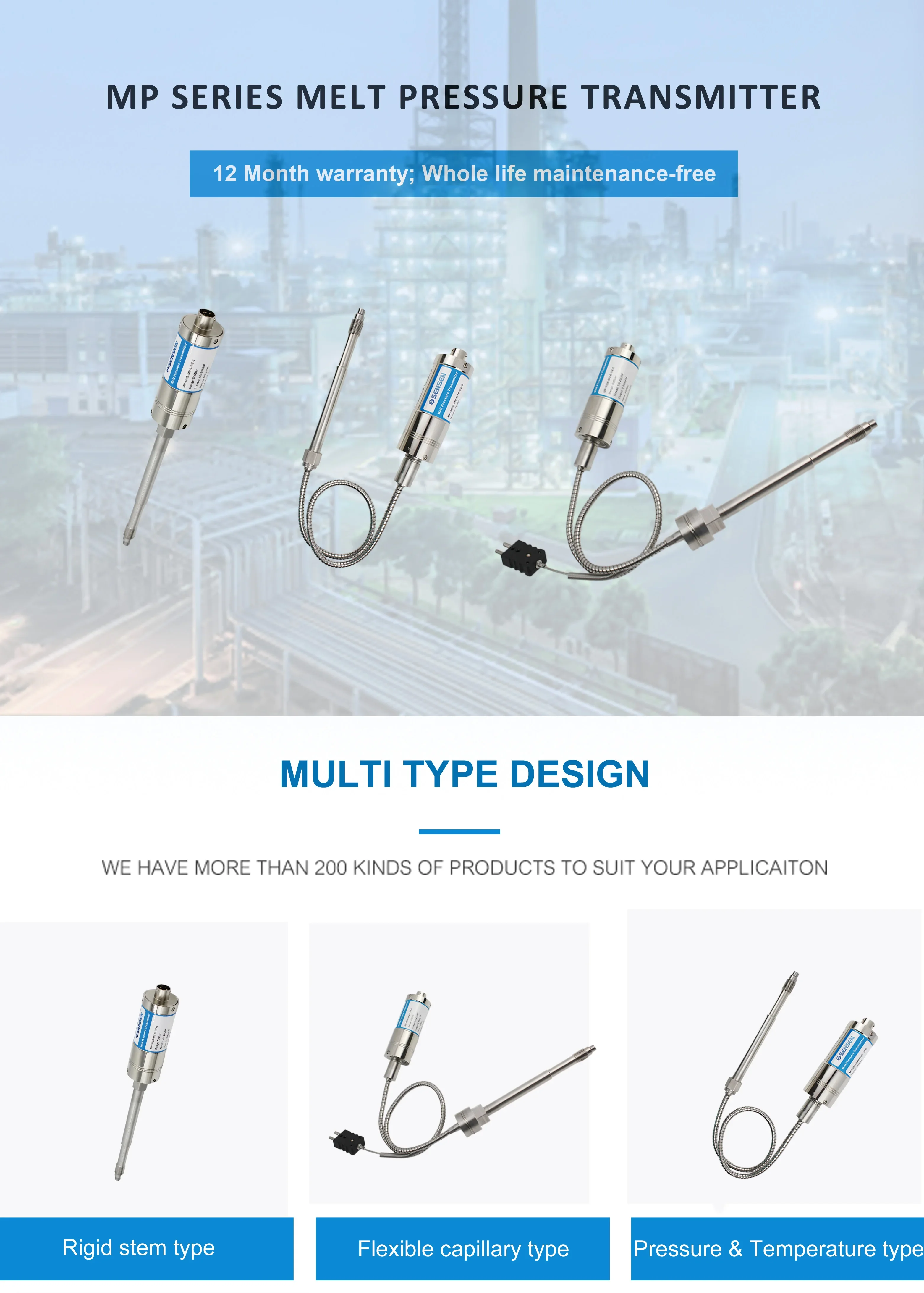 

Hot SalesFiber Optic Melt Pressure Sensor Industrial High Temperature Melt Pressure Transducer
