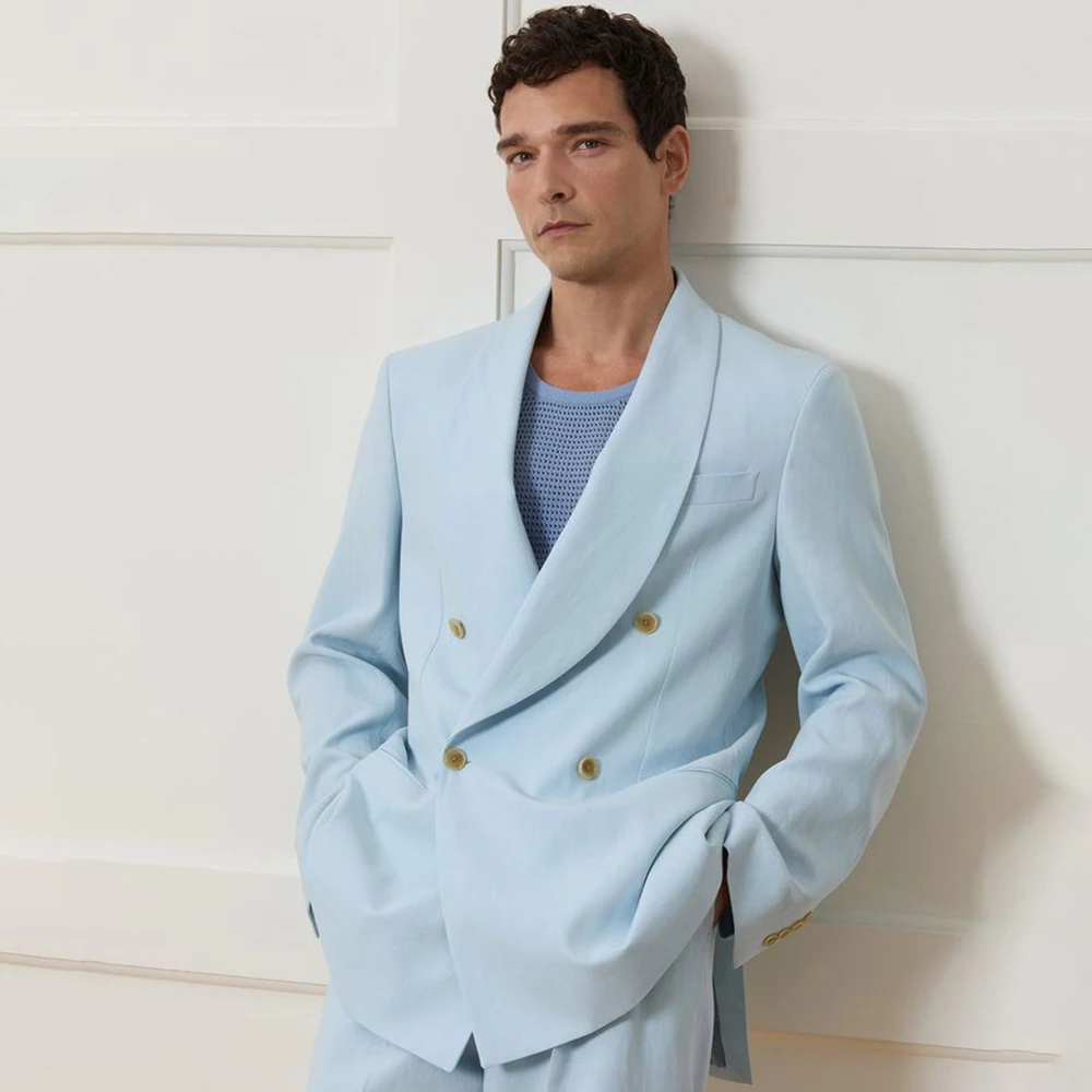 

Loose Men's Suits 2 Piece Jacket Pants Solid Color Double Breasted Shawl Lapel Blazer Fashion Wedding Groomsmen Outfits Costume
