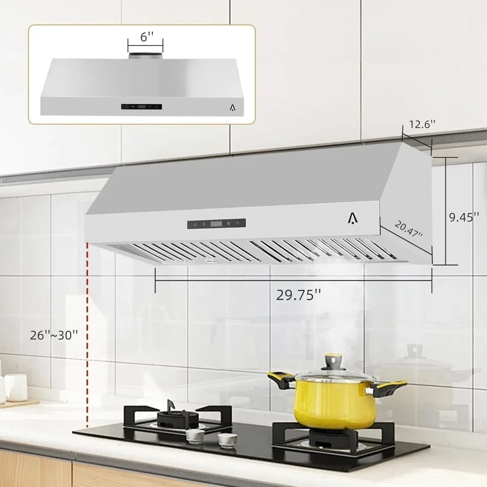 30 Inch Range Hood,Stainless Steel Wall Mount Range Hood with 3 Speed Touch Control, 400 CFM Suction Power,Stove Vent Hood