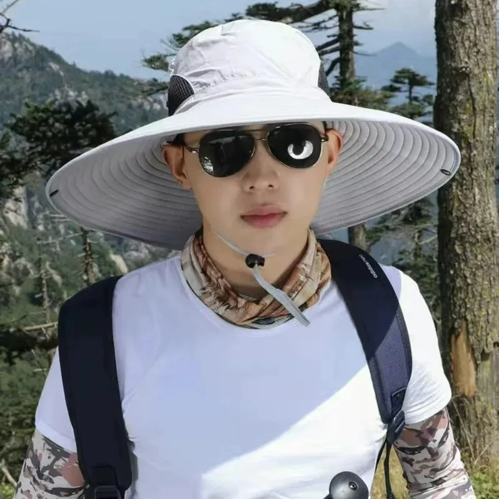 15cm Large Cap Polyester Sun Hat UV Protection Breathable Mesh Cap Foldable Fisher Hat Outdoor Fishing Hiking Beach Caps