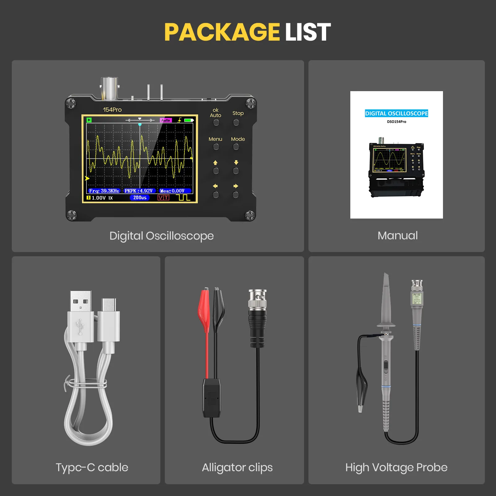 DSO154Pro 2.4-inch Screen Digital Oscilloscope1MHz & 18MHz Analog Bandwidth Support Signal Generator