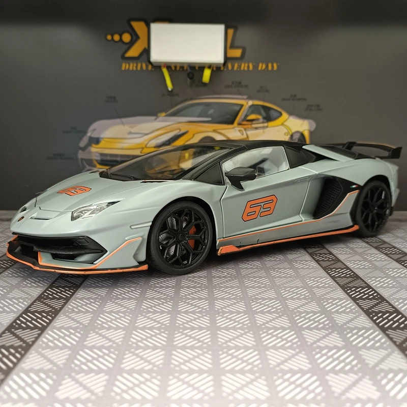 Modelo de coche de rally de aleación Lamborghini Aventado SVJ63 de simulación 1:18, decoración de coche, regalo de supercoche convertible