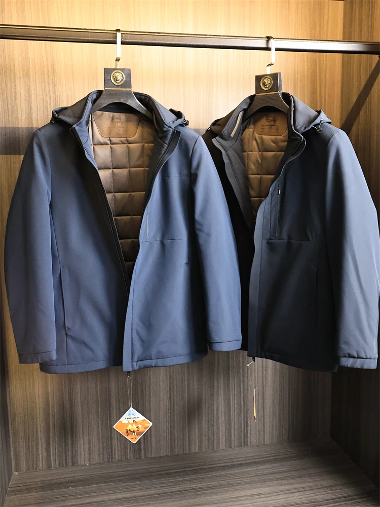 

Повседневное хлопковое платье с верблюжьим волосом, осенне-зимнее мужское водонепроницаемое хлопковое пальто с капюшоном, модное