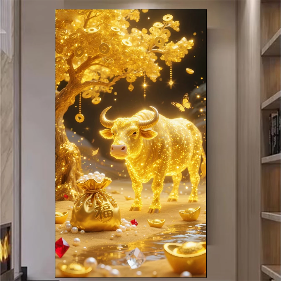 

New Diamond Painting Lucky Wealth Taurus Tree Mosaic 5D DIY Embroidery Cross Inlaid Rhinestone Home Decoration Gift Handmade