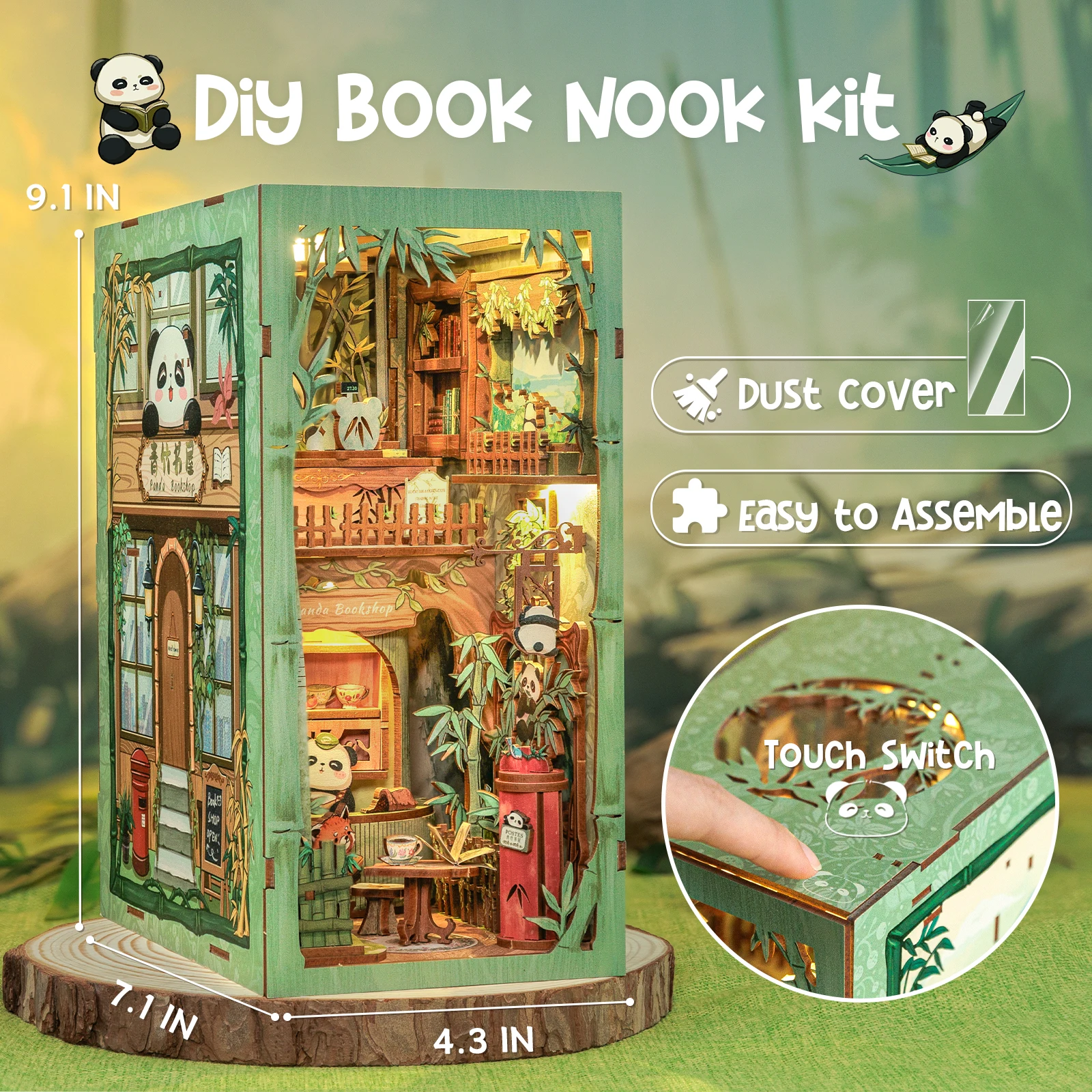 CUTEBEE DIY Book Nook Miniatur-Puppenhaus mit Touch-Licht-Vitrine, 3D-Puzzle für Bücherregal, Schreibtisch-Dekoration, einzigartige Geburtstagsgeschenke