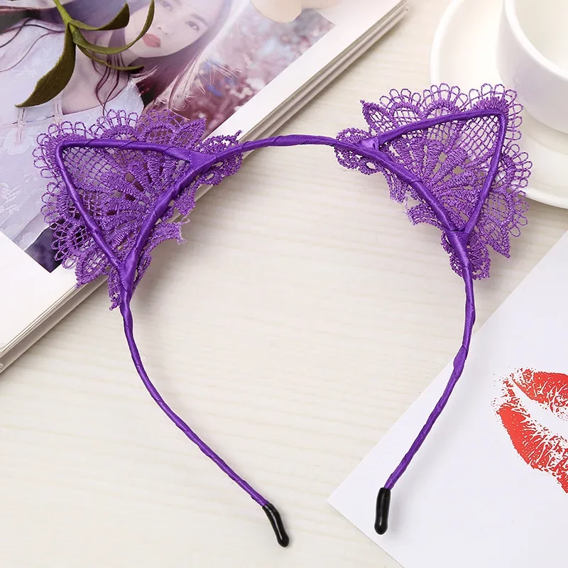 1Pcs ลูกไม้ Hollow แมวหู Headband Cosplay Props Masquerade Party เครื่องแต่งกาย Kawaii อะนิเมะผม Hoop เครื่องประดับผม