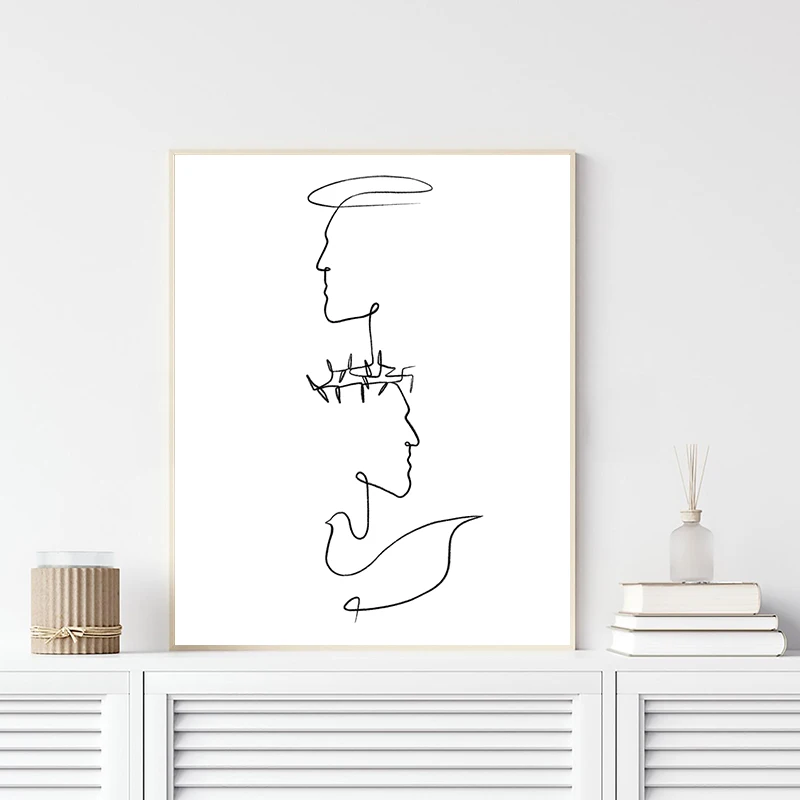 Christian Print Holy Trinity Line Art Poster Religious Modern Decoration Father Spirit Son Canvas Painting Bible Wall Decor