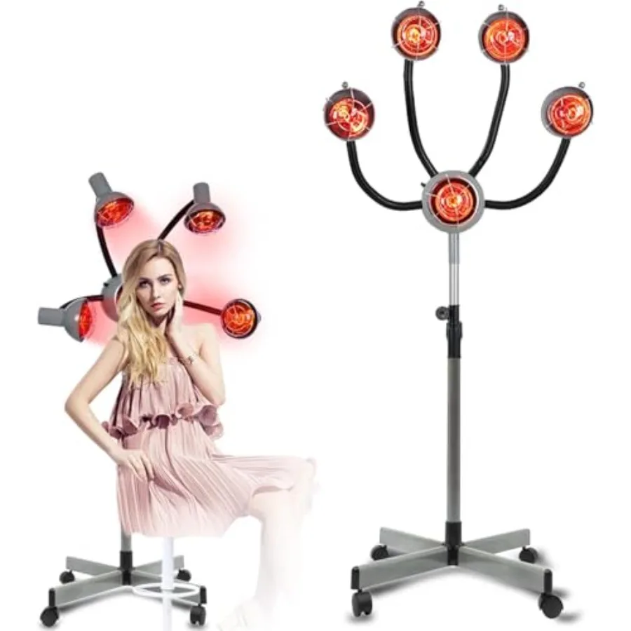 

5 Head 750W Infrared Heat Lamp Red Light Portable Floor Hair Dryer Stand Up Color Processor Styling Perming Dryer Accelerator 1
