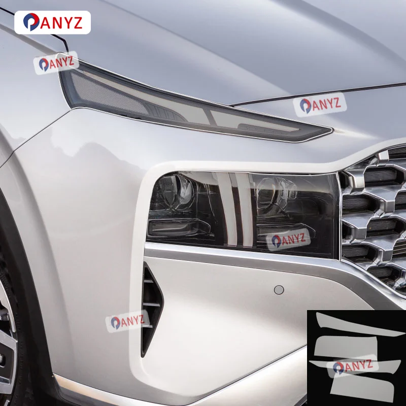 

2 Pcs Car Headlight Protective Film Headlamp Transparent Black TPU Sticker For Hyundai Santa Fe 2020-2023 car Accessories
