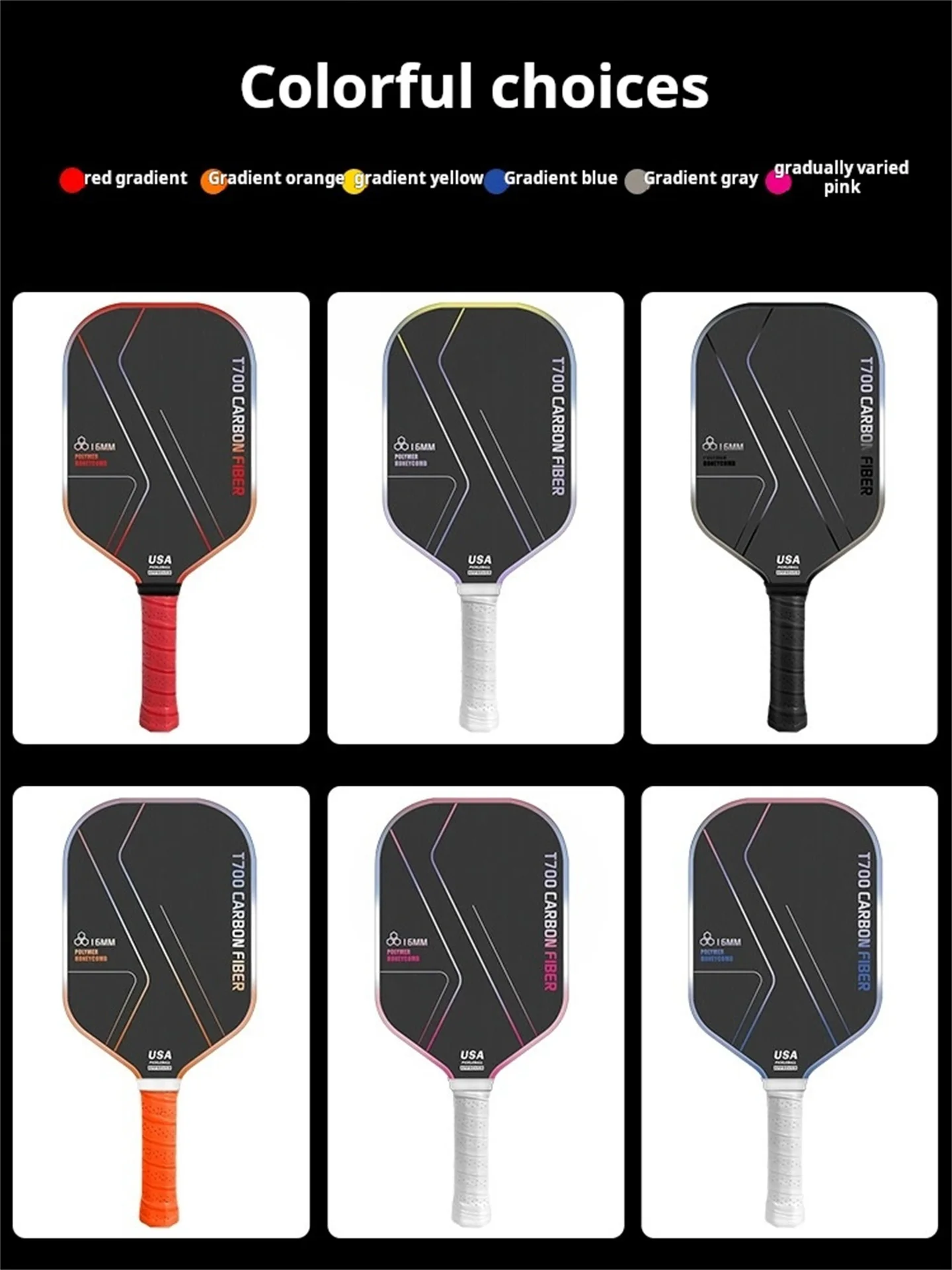 Elite Tournament Pickleball Paddle Set - T700 Matte Carbon Fiber Face & 16mm PP Honeycomb Core - Pro Players' First Choice