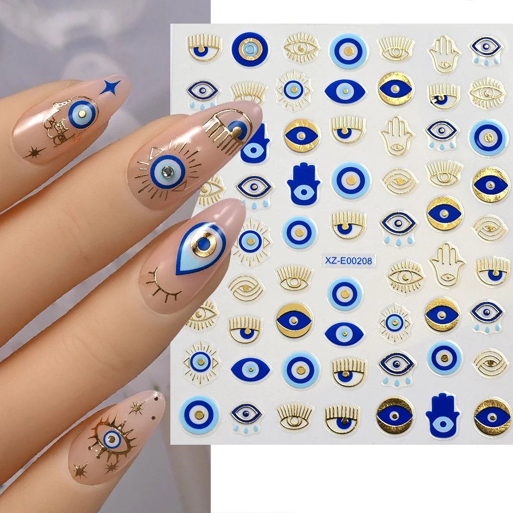 1Pcs 3D Bronzing Blue Eye Snake Nail Art Sticker Devil Animal Eyes,Star,Sun,Abstract Line NailDecal Halloween DIY Manicure Decor