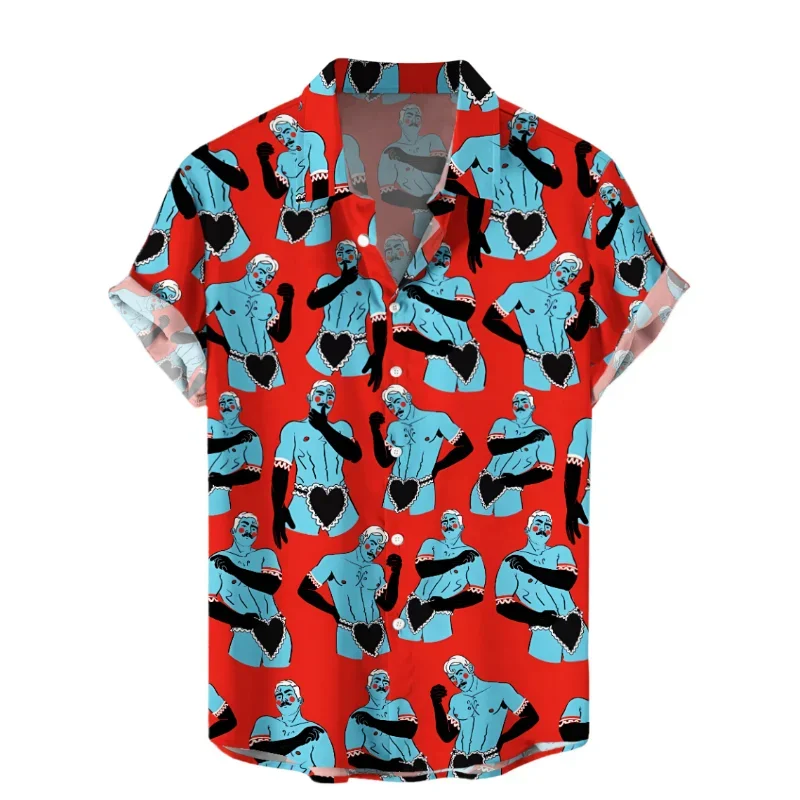 3D Print Funny Hawaiian Shirts For Men Personality Lapel Button Up Shirts Top Short Sleeve Oversized Blouse Male Clothing