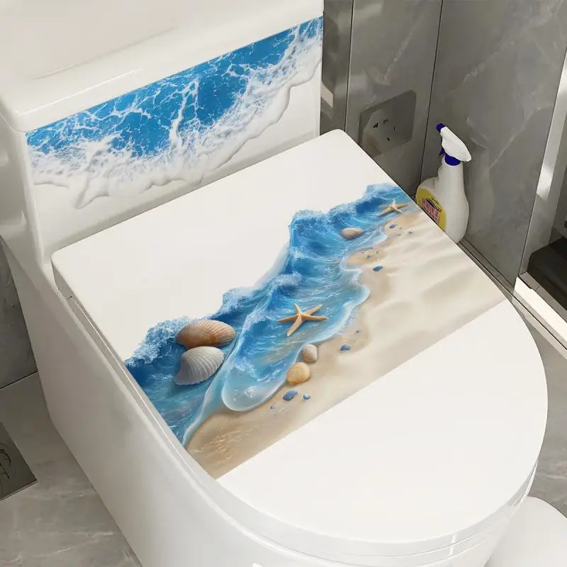 Ocean Wave Toilet Sticker Bathroom Realistic Beach Floor Decal Waterproof Anti-Slip Removable Bathtub Seashore Decoration