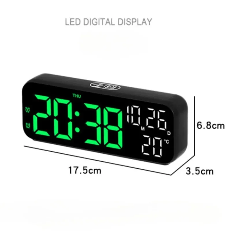 Digital Alarm Clock Voice Control Date Time Temperature Display Countdown Dual Alarm 12/24 Hour Electronic LED Alarm Clock Desk