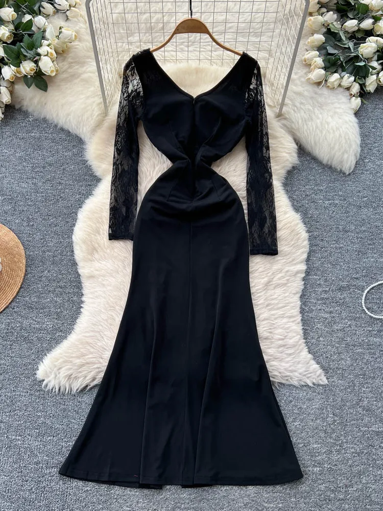 Ele Lace Long Sve V… - image