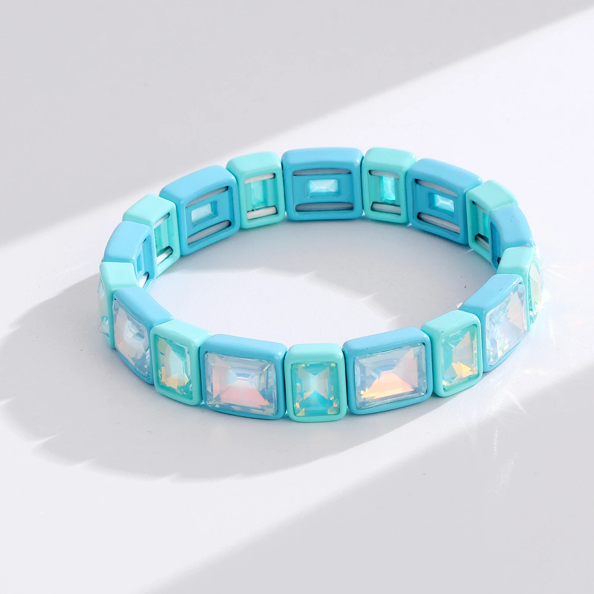 enamel tile bead bracelet For Women Rainbow Color Matched Boho Elastic Bangle Gift Beads Bohemian Jewelry