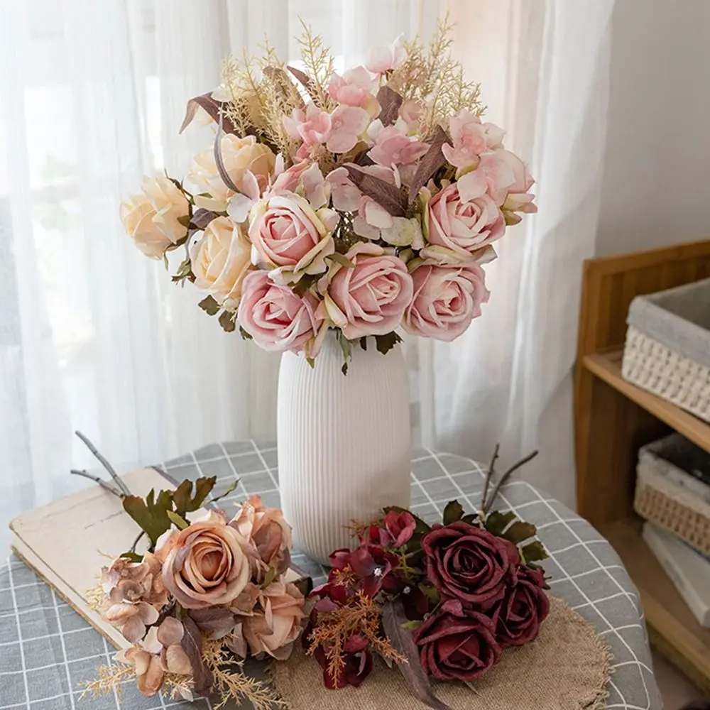 

Photography Props Real Touch Artificial Roses Bouquet Luxury Elegant Silk Rose Flowers Handmade Fake Plants Home Office Decor