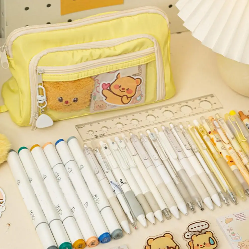 Tear-resistant Pencil Case Multifunctional Pen Pouch Capacity Cartoon Bear Pattern Pencil Case with Zipper for Organization
