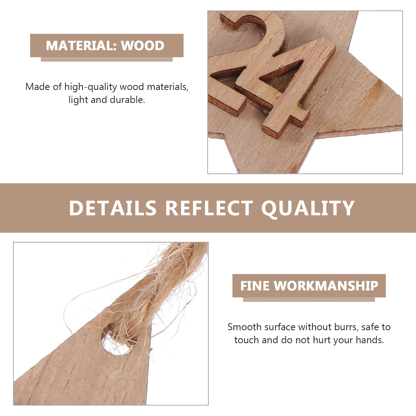 

2Sets Wooden Number Pendants Calendar DIY Tags Hanging Ropes Christmas Tree Hanging Decoration Xmas Advent Calendar DIY Crafts