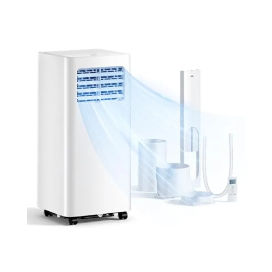 

Bedroom portable AC unit: 8, 000 BTU, 3-in-1 cooling/fan/dehumidifying, white plastic housing, quiet sleep mode 24H timer, cove