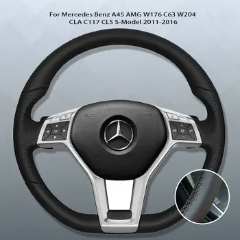Zakázkový černý potah volantu z mikrovlákna pro Mercedes Benz A45 AMG W176 C63 W204 CLA C117 CLS S-Model 2011-2016 8 nejlepší prodej Kryt volantu W204 - №1