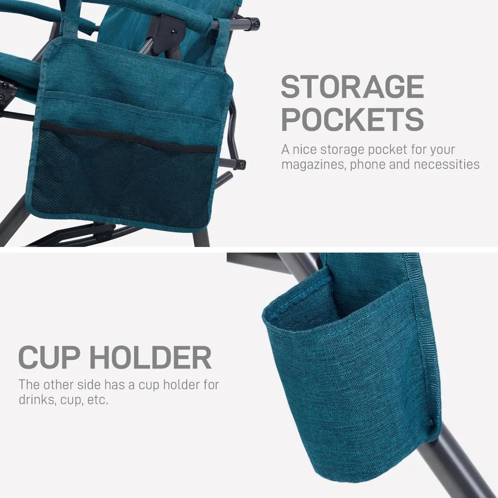 مجموعة كراسي هزاز مبطنة كبيرة الحجم محمولة مكونة من قطعتين للاستخدام في الهواء الطلق والفناء والتخييم، وكراسي هزازة شديدة التحمل قابلة للطي للحديقة