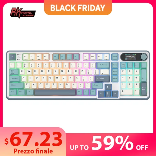 RK S98 ROYAL KLUDGE teclado mecánico de montaje superior perilla de pantalla TFT 96% RGB retroiluminado teclado inalámbrico para juegos multimodo teclas PBT