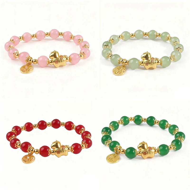 Lucky Red Bead Horse Bracelet for Women Exquisite Chinese Style Blessing Pendant Bracelets New Year Good Luck Wealth Jewelry