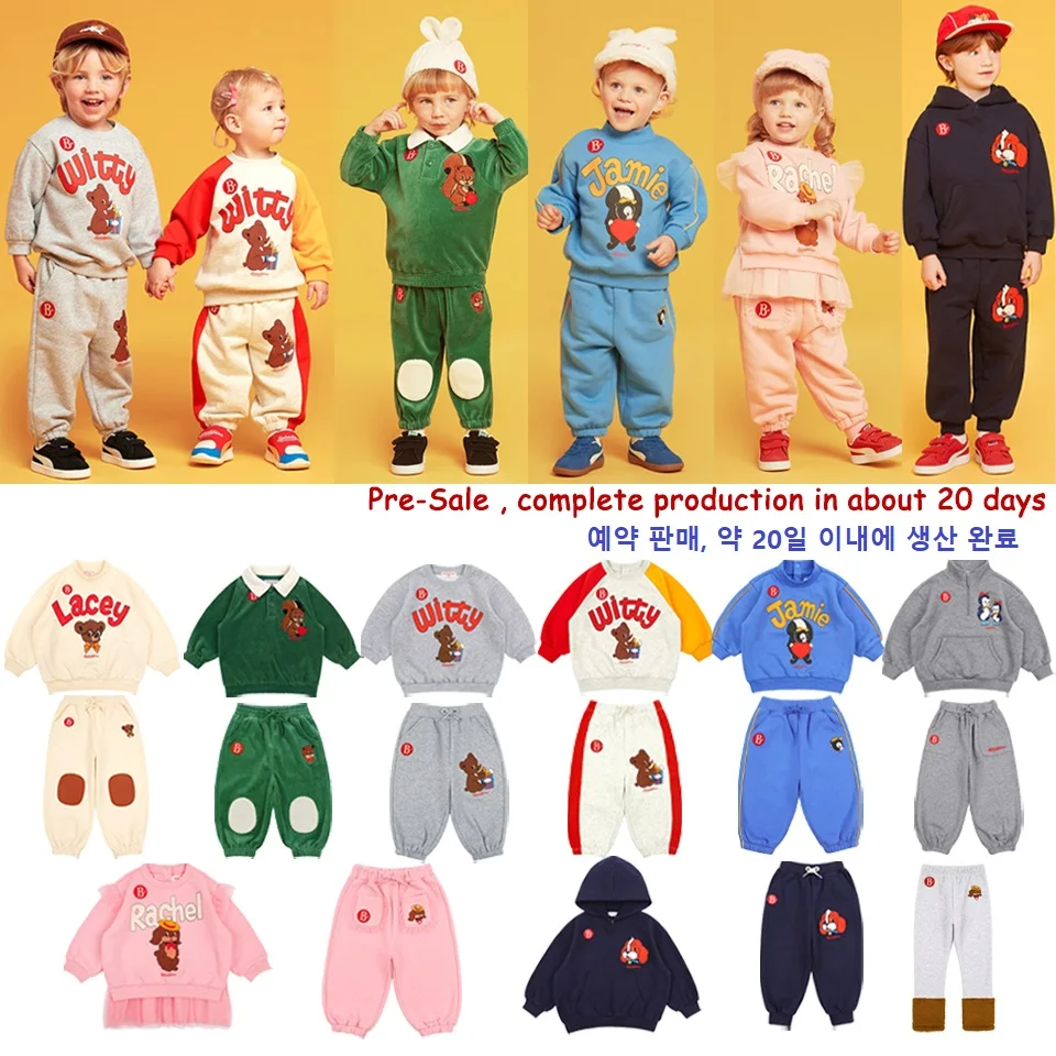 2024 Korean 아동복 세트 Boys Plush Sweatshirt Pants Winter Warm 베베 Kids Girls Cartoon Hoodies Trousers Suit Children Clothes Set