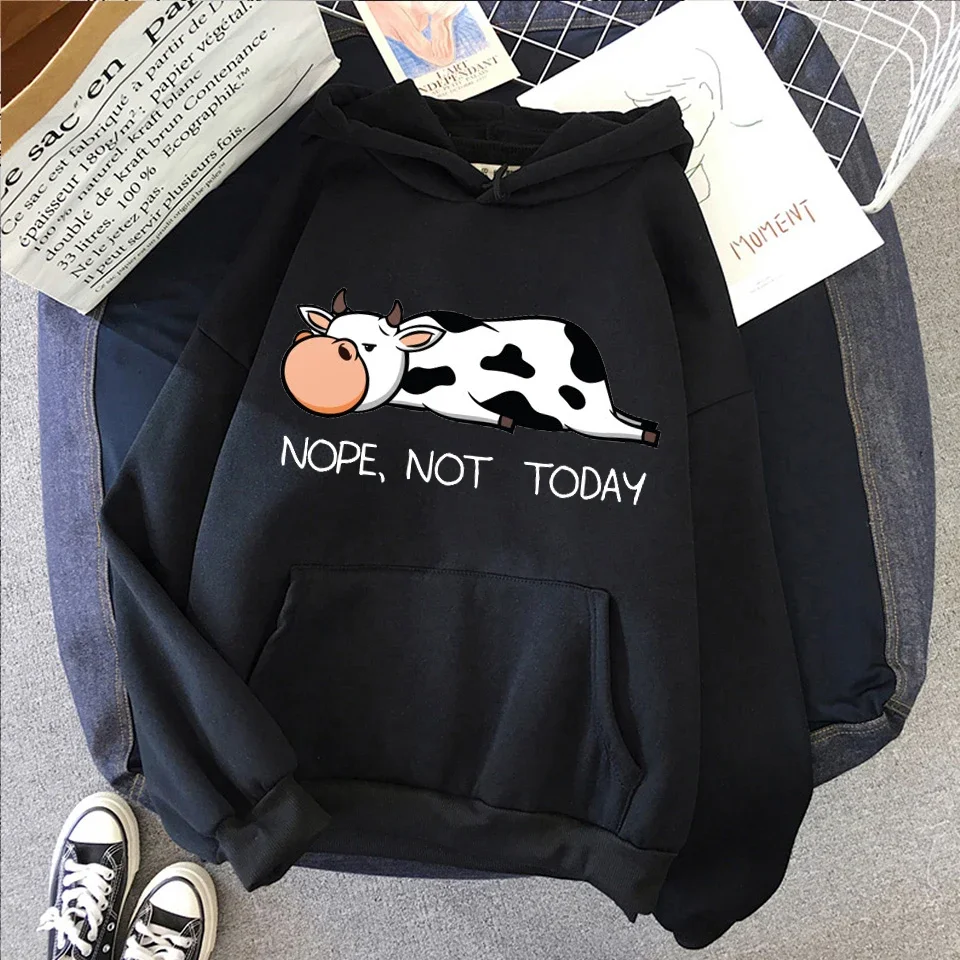 Nope Not Today Kawaii Women Sweatshirts 2021 Spring Autumn Women\'s Pullovers Hoodie Funny Cows Print Hoodies Hip Hop Streetwear