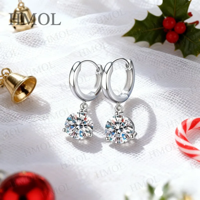 

1-4 CT DColorless VVS1 Round Moissanite Earrings S925 Silver Three-Prong Setting Women's Exclusive Christmas Gift