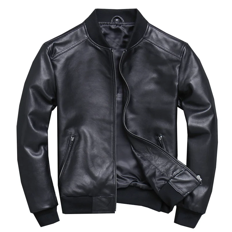 Black Aviation Genuine Leather Bomber Jacket Men Pilot Sheepskin Real Leather Jacket coat short Slim business jacket leather