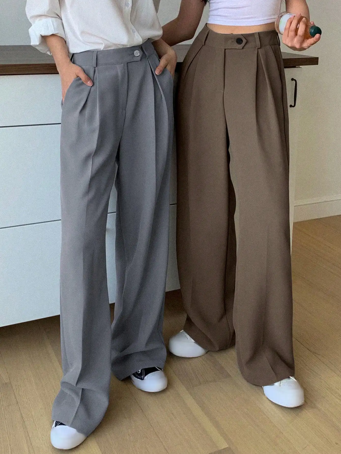 

Широкие брюки с высокой талией и плиссировкой, прямого кроя, для женщин, деловой повседневный стиль